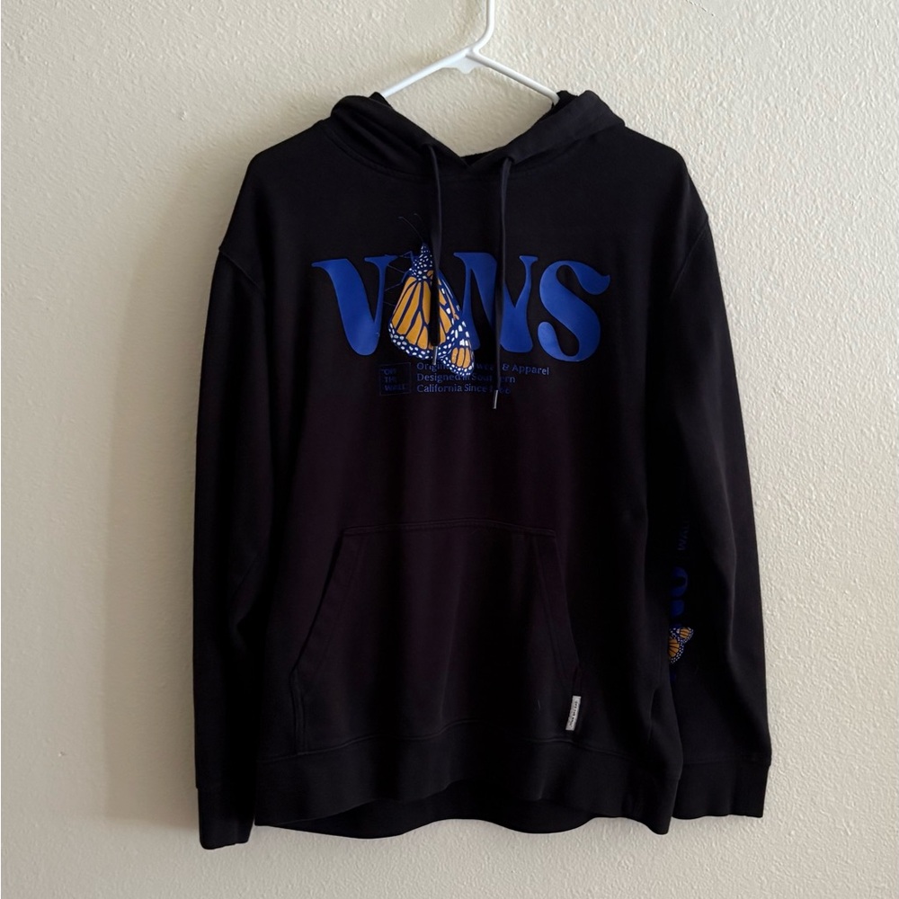 Vans Black Hoodie with Blue Logo and Butterfly